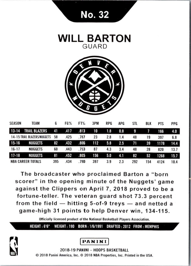 2018 Hoops Purple Will Barton