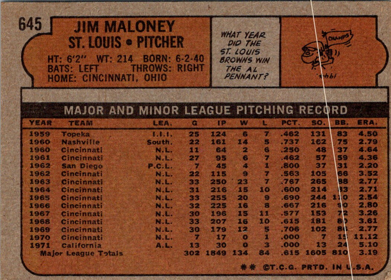 1971 Topps Jim Maloney