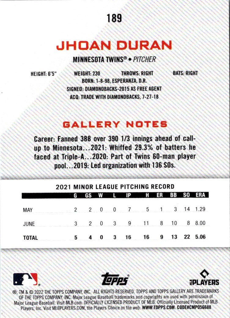 2022 Topps Gallery Jhoan Duran