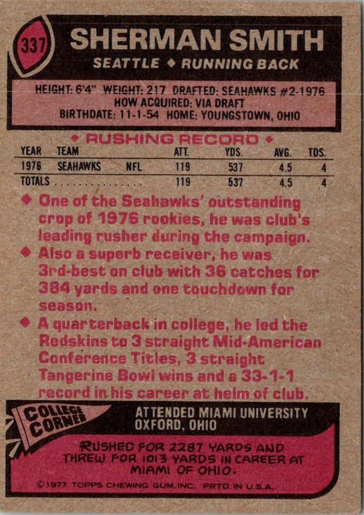 1977 Topps Sherman Smith