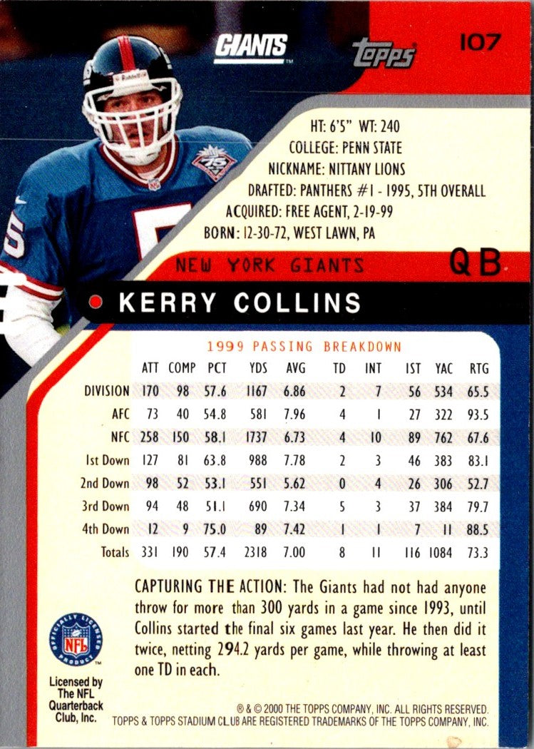 2000 Stadium Club Kerry Collins