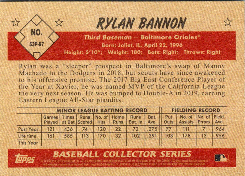 2019 Bowman Heritage Prospects Rylan Bannon