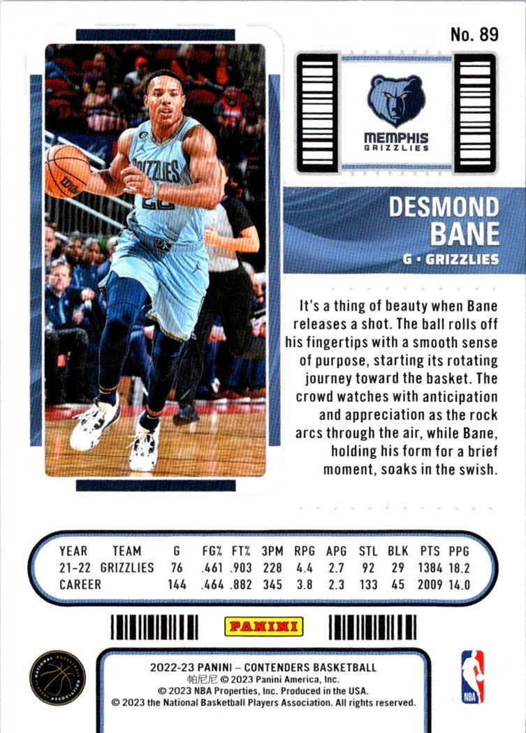 2022 Panini Contenders Season Ticket Desmond Bane