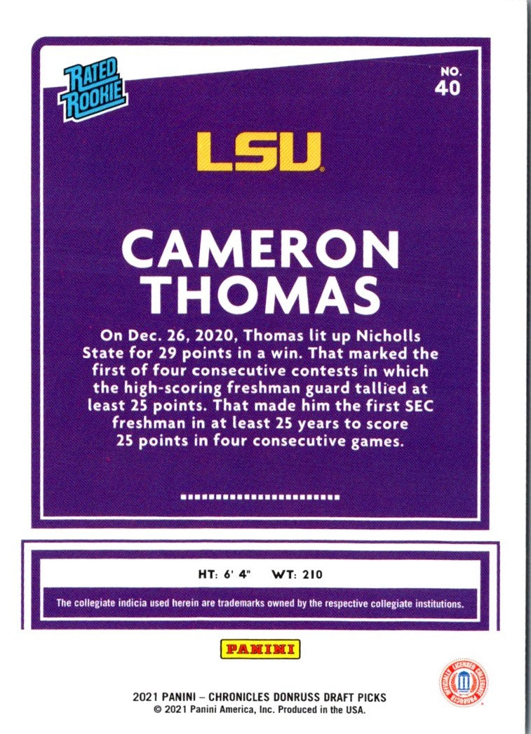 2021 Panini Chronicles Draft Picks Cameron Thomas