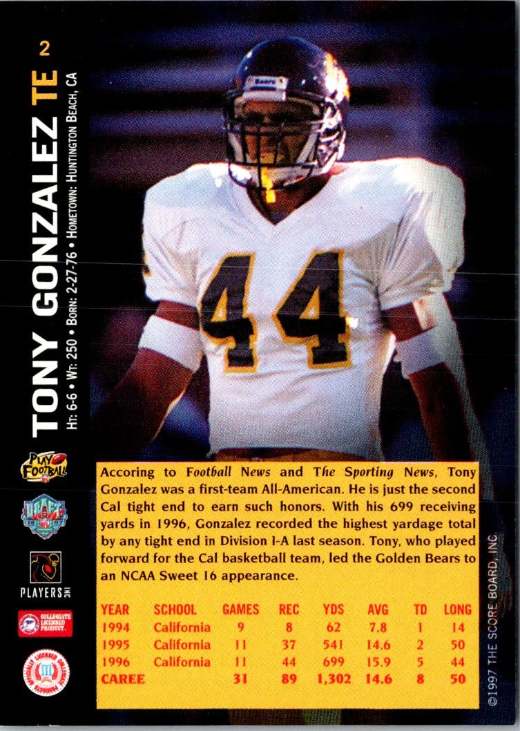 1997 Score Board NFL Rookies Tony Gonzalez