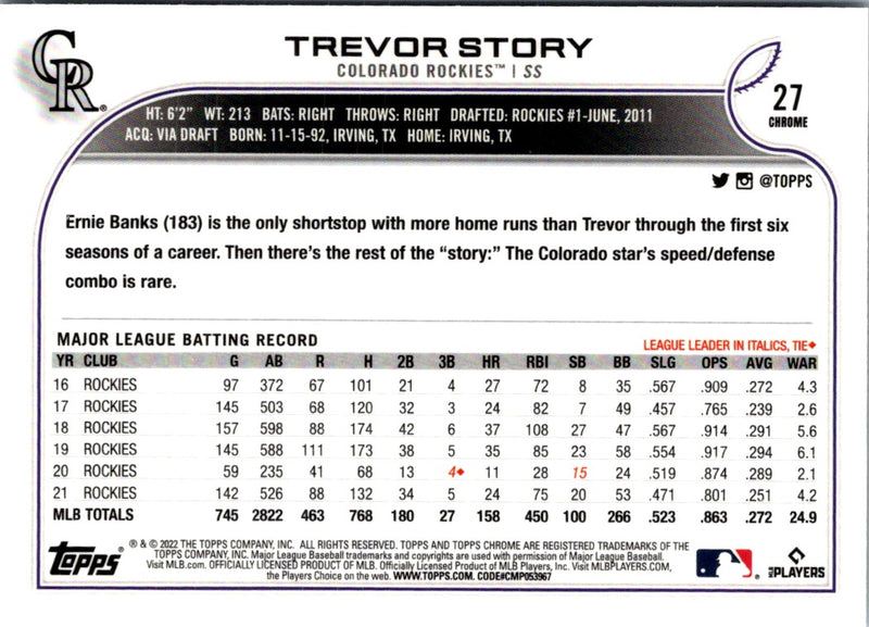 2022 Topps Chrome Trevor Story