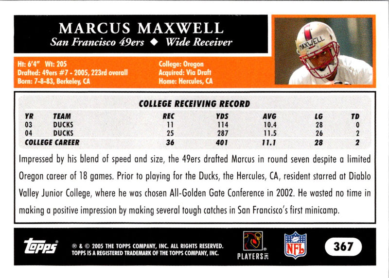 2005 Topps 50th Anniversary Rookies Marcus Maxwell