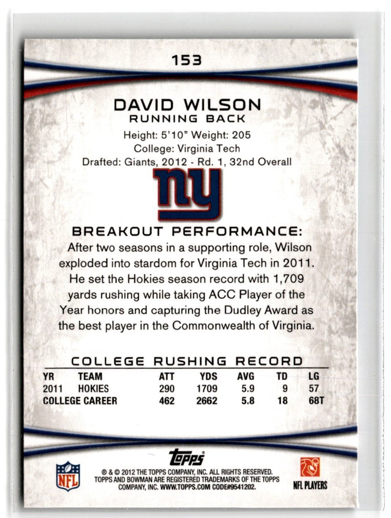 2012 Bowman Rookies David Wilson