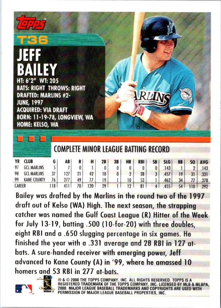 2000 Topps Traded & Rookies Jeff Bailey