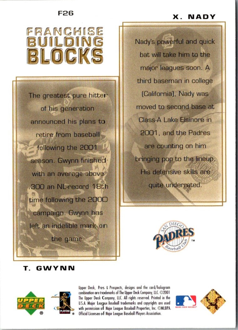 2001 Upper Deck Pros & Prospects Franchise Building Blocks Tony Gwynn/Xavier Nady