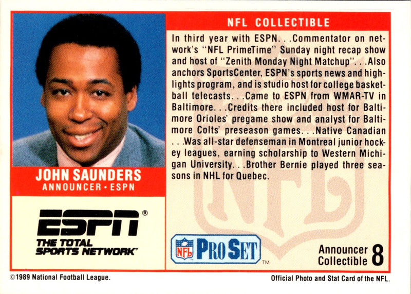 1989 Pro Set Announcers John Saunders