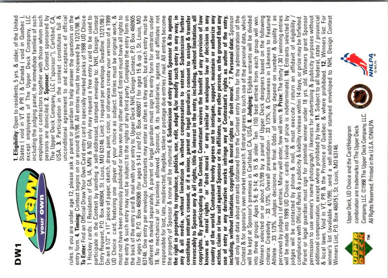 1998 UD Choice Draw Your Own Trading Card Wayne Gretzky