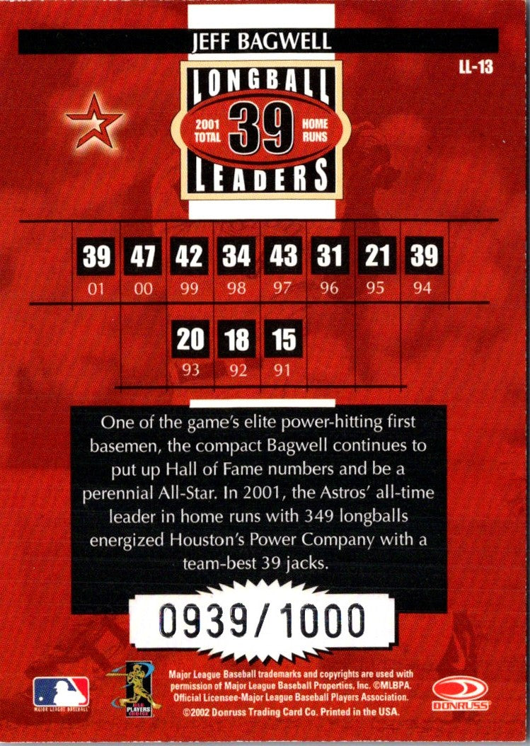 2002 Donruss Longball Leaders Jeff Bagwell