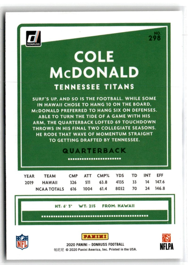 2020 Donruss Press Proofs Blue Cole McDonald