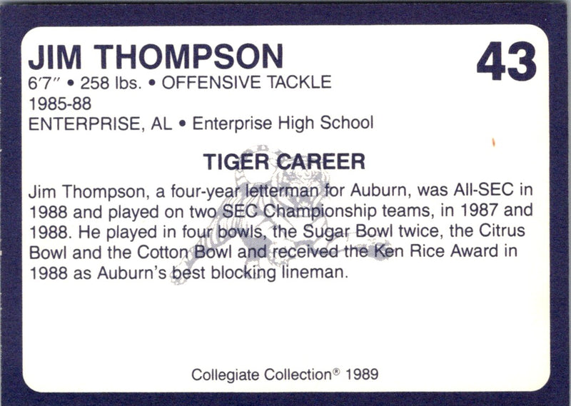 1989 Collegiate Collection Auburn Coke 580 Jim Thompson