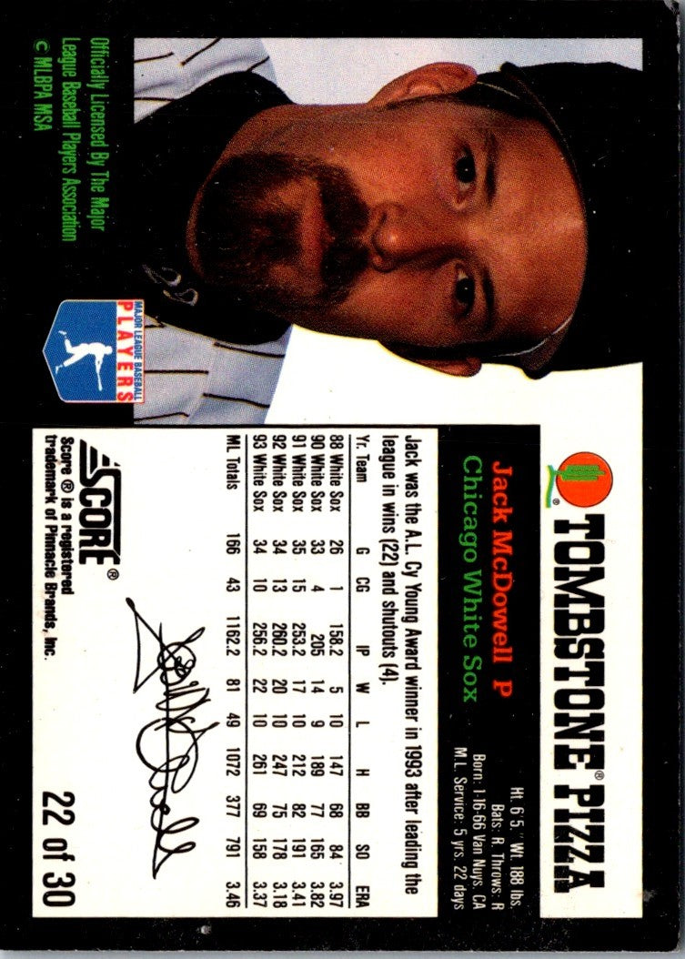 1994 Score Tombstone Pizza Super-Pro Series Jack McDowell