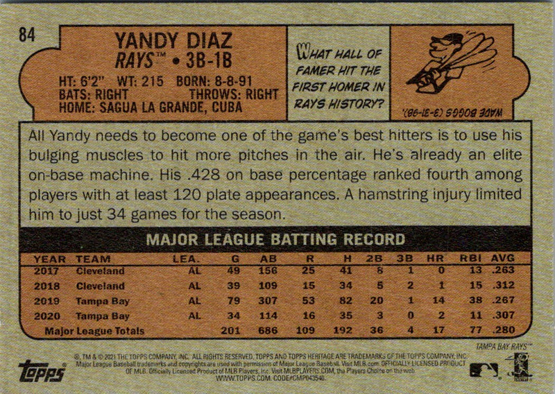 2021 Topps Heritage Red Yandy Diaz