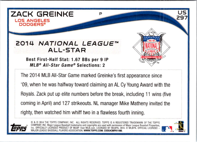 2014 Topps Zack Greinke