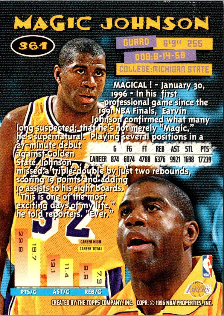 1996 Topps Stars Reprints Larry Bird/Julius Erving/Magic Johnson