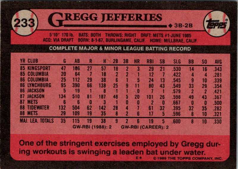 1989 Topps Gregg Jefferies