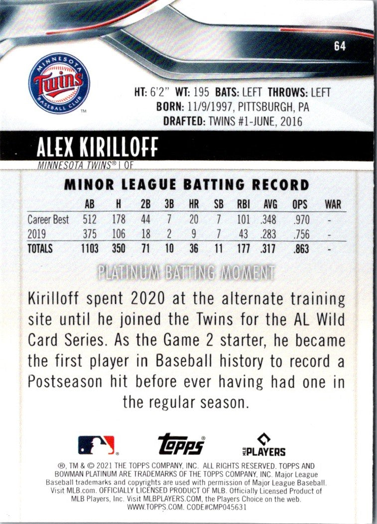 2021 Bowman Platinum Alex Kirilloff