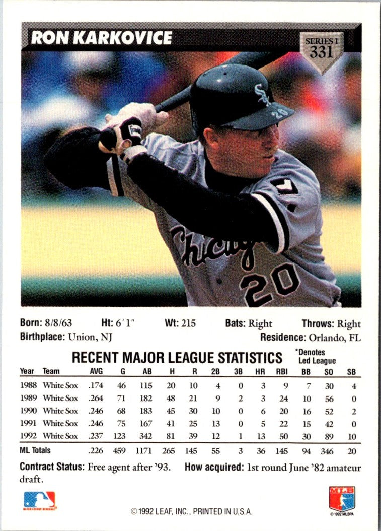 1993 Donruss Ron Karkovice