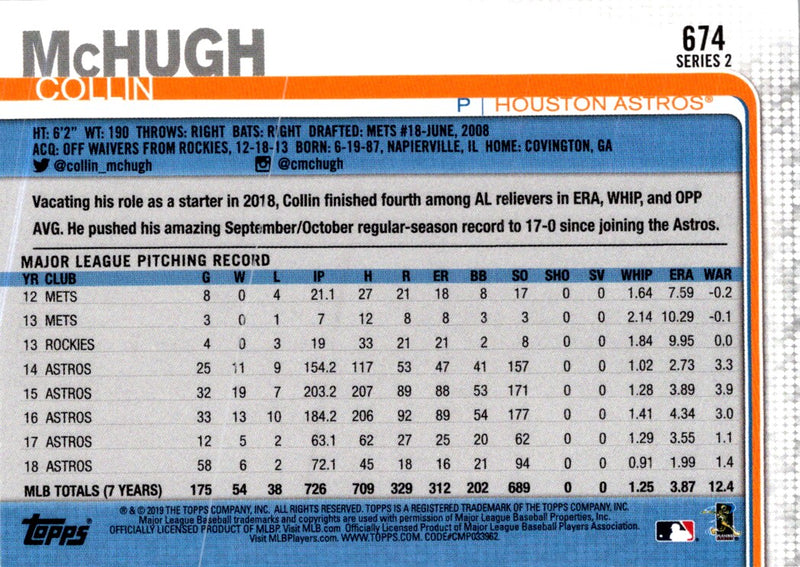 2019 Topps Collin McHugh