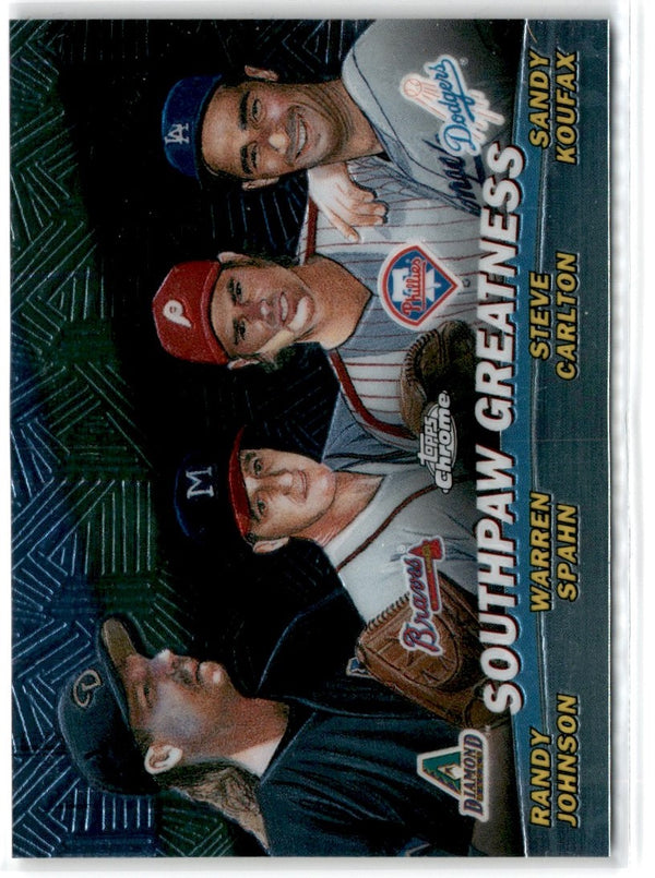 2001 Topps Chrome Combos Southpaw Greatness (Randy Johnson/Warren Spahn/Steve Carlton/Sandy Koufax) #TC17