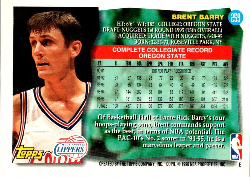 1995 Topps Brent Barry