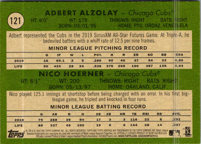 2020 Topps Heritage Adbert Alzolay/Nico Hoerner