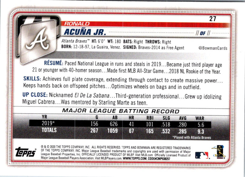 2020 Bowman Ronald AcuÃ±a Jr.