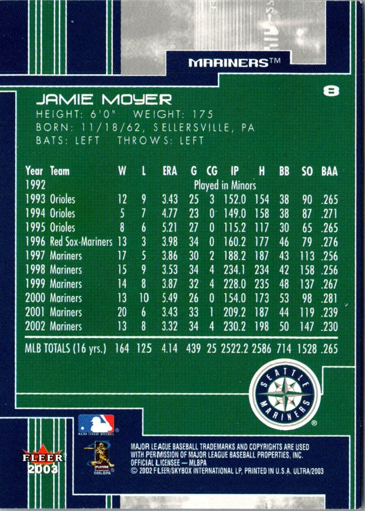 2002 Upper Deck Pepsi Seattle Mariners Jamie Moyer