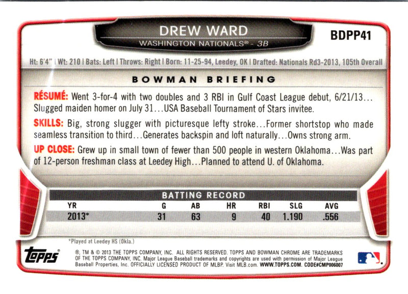 2013 Bowman Draft Picks & Prospects Chrome Drew Ward