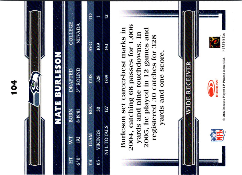 2006 Donruss Threads Nate Burleson