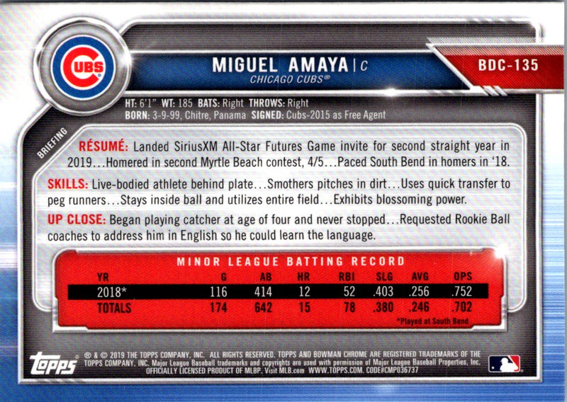 2019 Bowman Draft Chrome Miguel Amaya