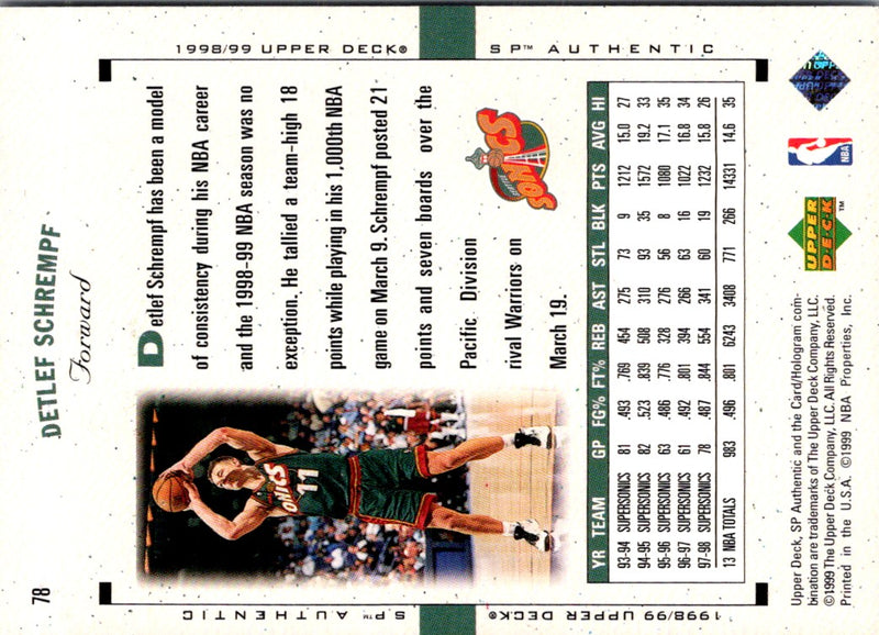 1998 SP Authentic Detlef Schrempf