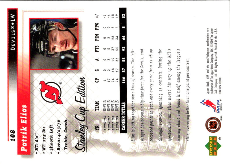 1999 Upper Deck MVP Stanley Cup Patrik Elias