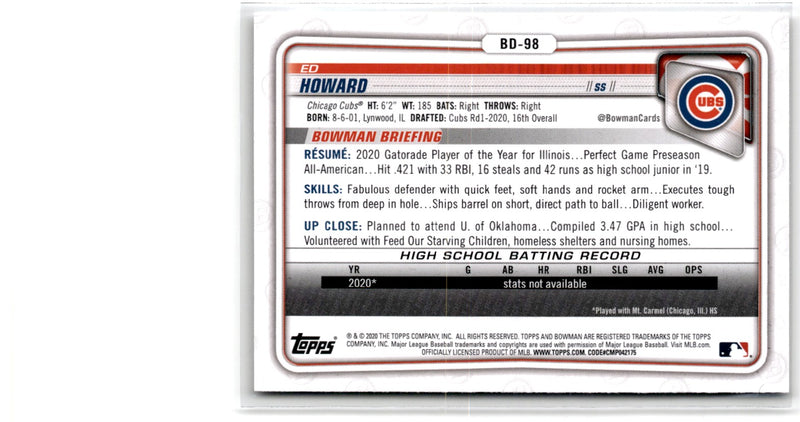 2020 Bowman Draft Ed Howard