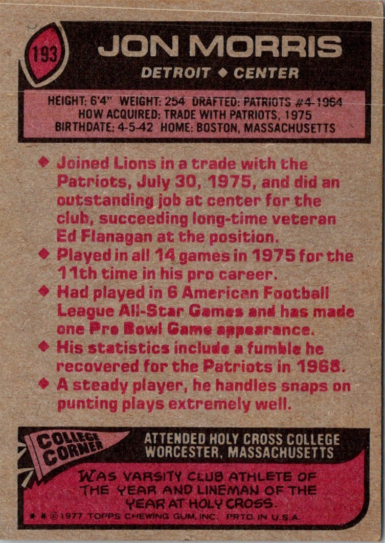 1977 Topps Jon Morris