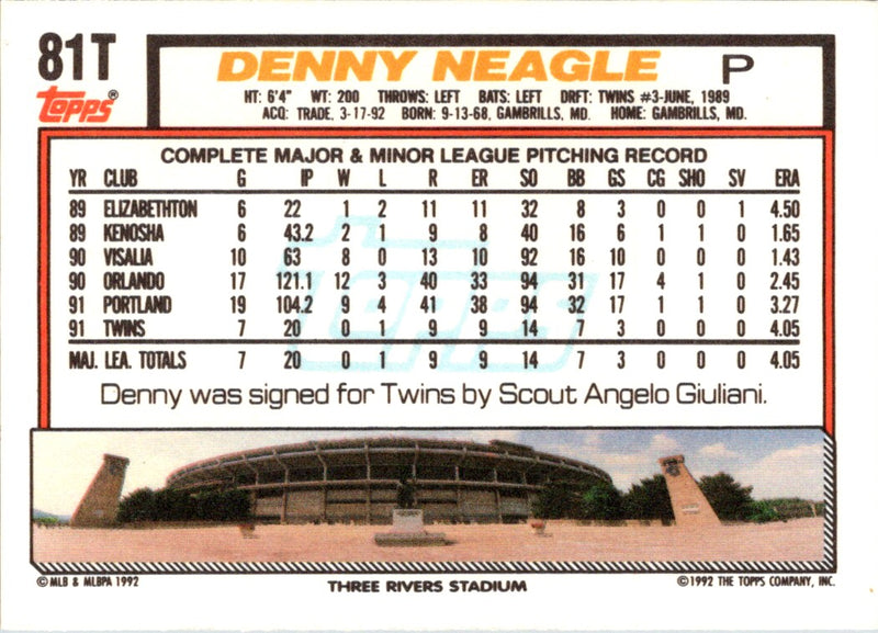 1992 Topps Traded Denny Neagle