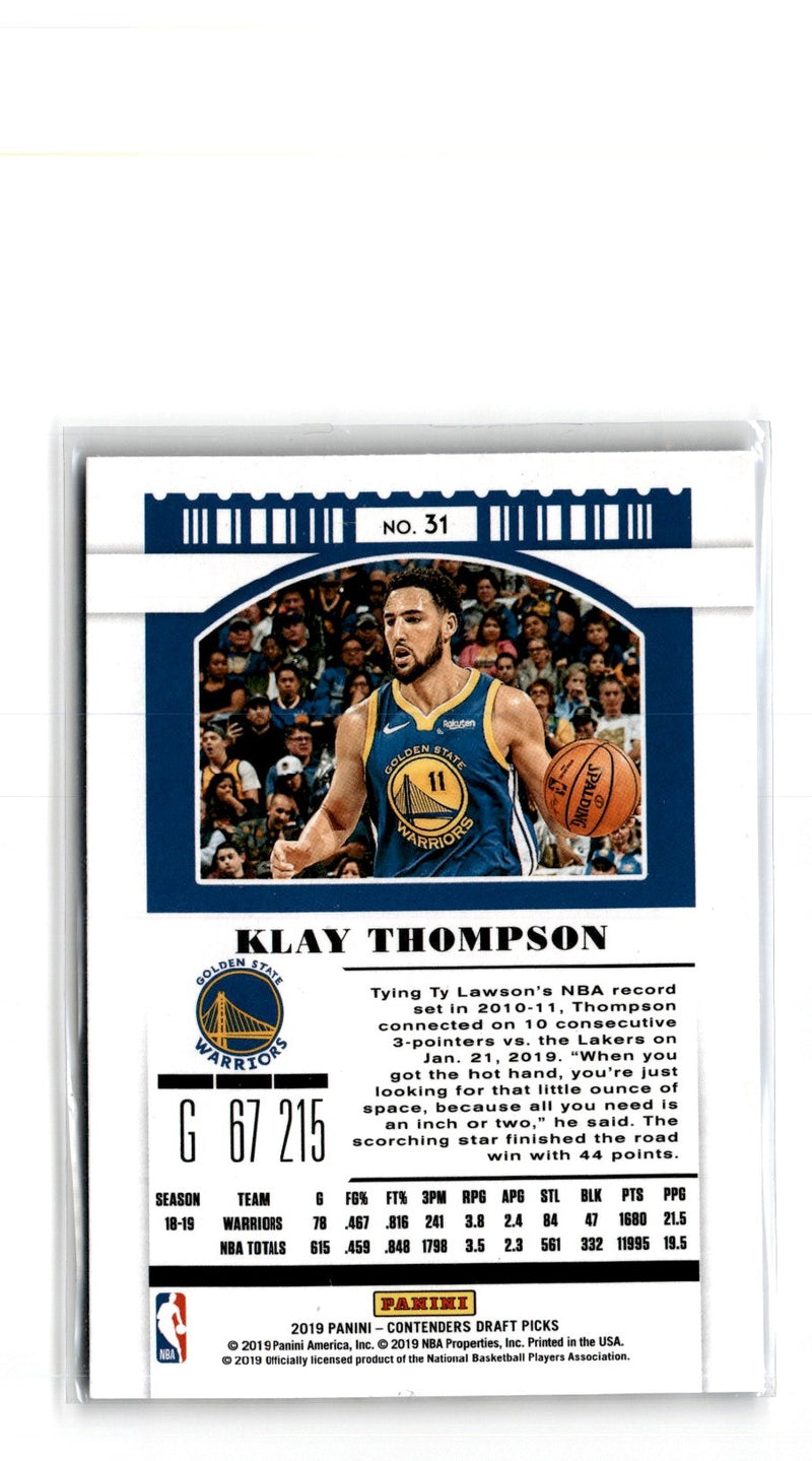 2019 Panini Contenders Draft Picks Ticket Blue Foil Klay Thompson