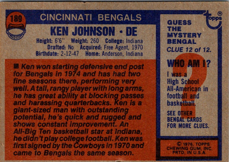 1976 Topps Ken Johnson