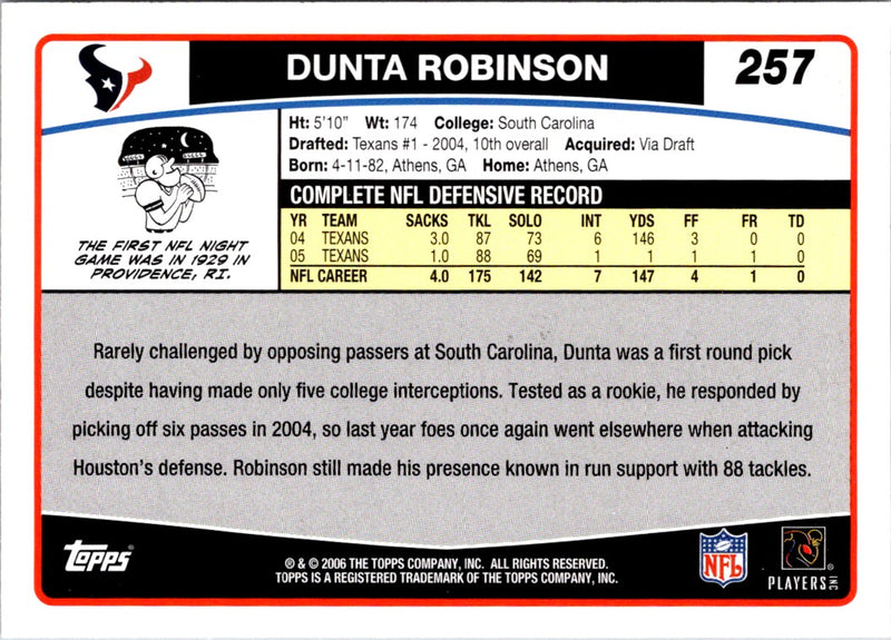 2006 Topps Dunta Robinson