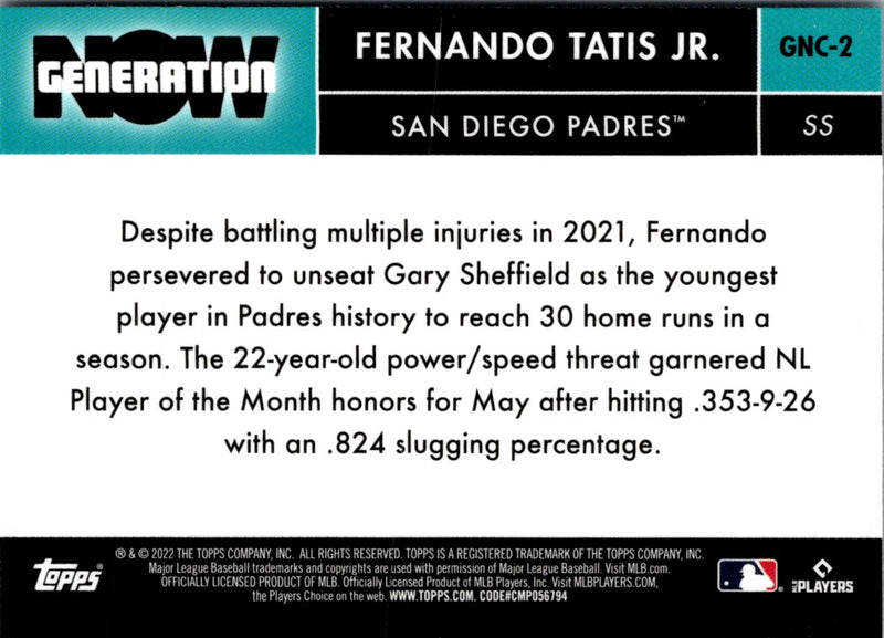 2022 Topps Chrome Update Generation Now Fernando Tatis Jr.