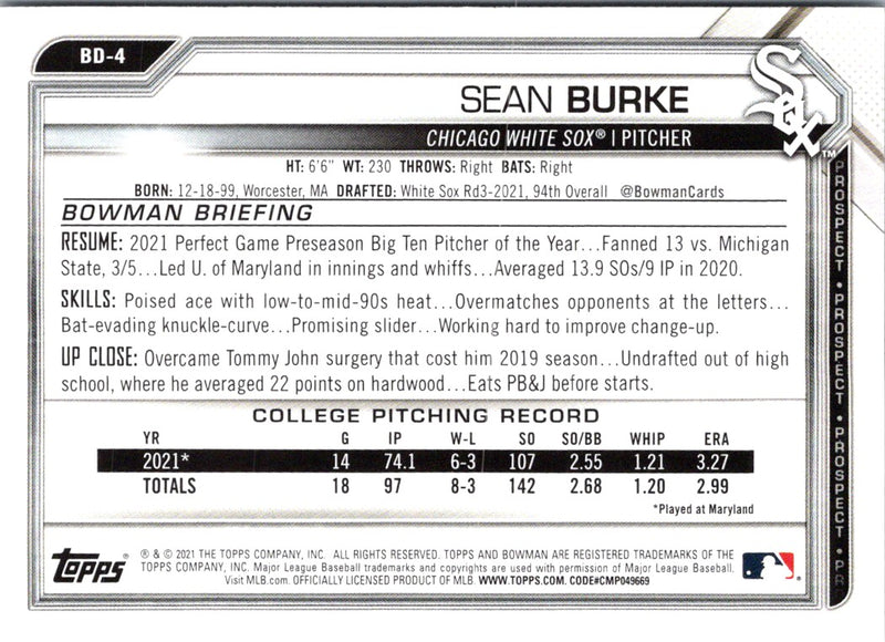 2021 Bowman Draft Sean Burke