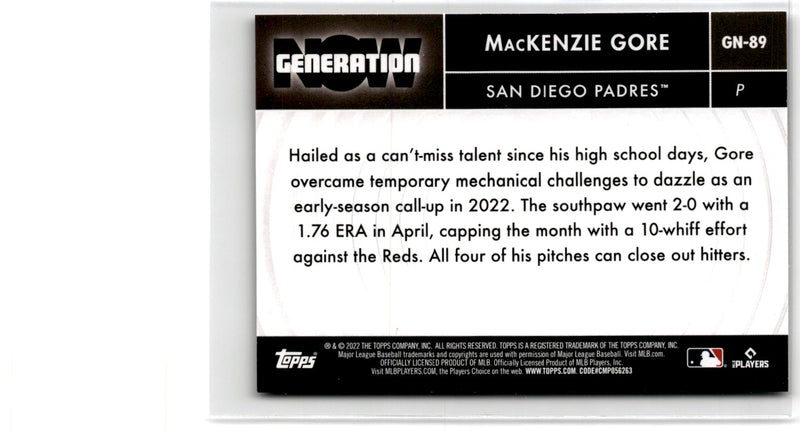 2022 Topps Update Generation Now MacKenzie Gore