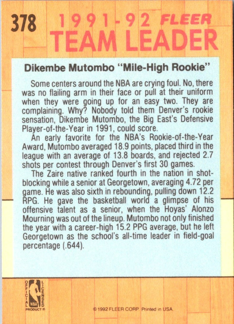 1991 Fleer Dikembe Mutombo