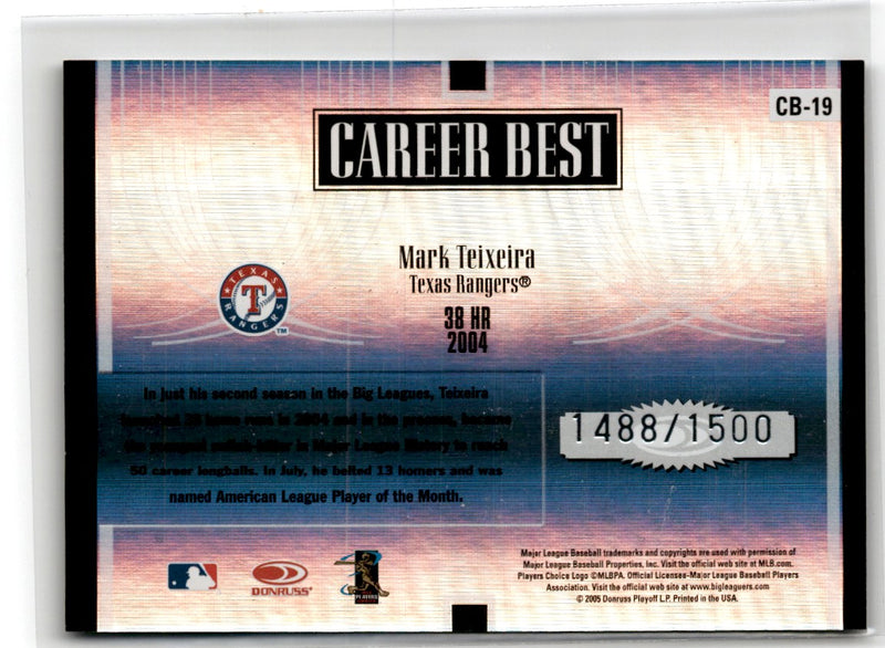 2005 Donruss Elite Career Best Mark Teixeira