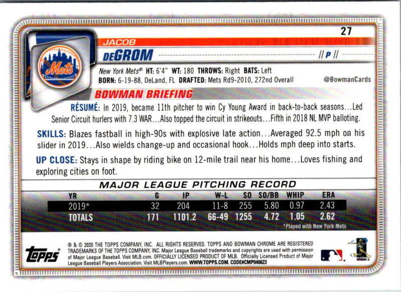 2020 Bowman Chrome Jacob deGrom