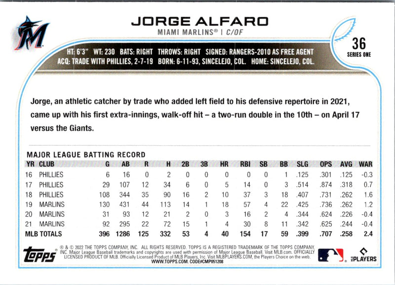 2022 Topps 1st Edition Jorge Alfaro